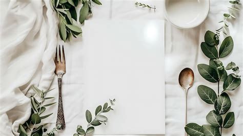 Wedding menu empty template laying on a plate on a table | Premium AI ...