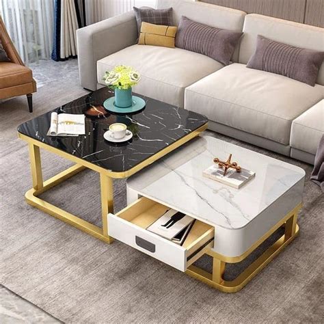 ECONODECOR Modern Square End Tables Marble Finish Set of 2 Coffee Table ...