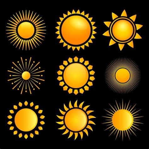 Pack of yellow sun rays element design | Free Vector
