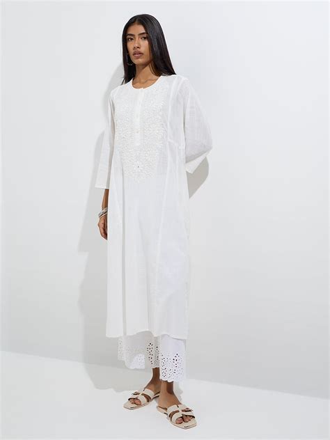 Buy Utsa White Floral Embroidered Cotton A-Line Kurta from Westside