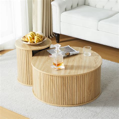 Wood Round Coffee Table with Storage – Stylish & Functional Design