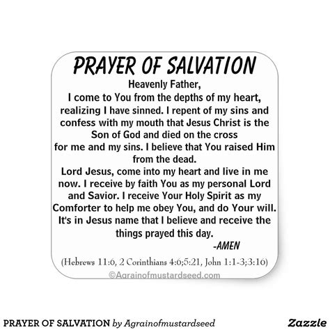 PRAYER OF SALVATION SQUARE STICKER | Zazzle | Salvation prayer, Sinners ...