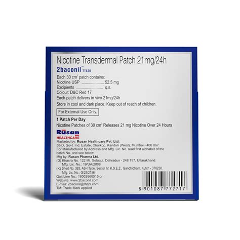 2Baconil TTS30 Nicotine 21mg/24h Transdermal Patch 7's Price, Uses ...