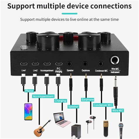 V8 Sound Card Audio Interface Mixer for Studio Recording Take Video ...