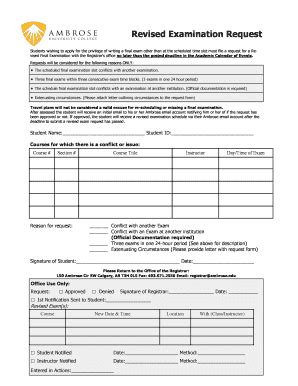 Fillable Online Revised Examination Request - Ambroseedu Fax Email ...
