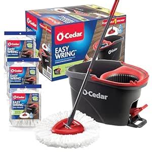 O-Cedar Plastic Easy Wring Spin Mop and Bucket System with 3 Extra ...