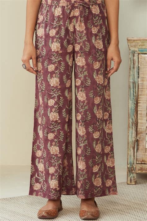 Buy Maroon Hand Block Printed Cotton Farsi for Women | FGF23-119 ...