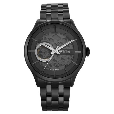 Buy Online Titan Metal Mechanicals Black Dial Black Stainless Steel ...