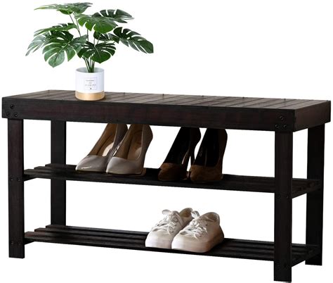 Benches : Shoe Rack with Seat ,Storage Shelf, 3-Tier Bamboo Shoe Organ ...