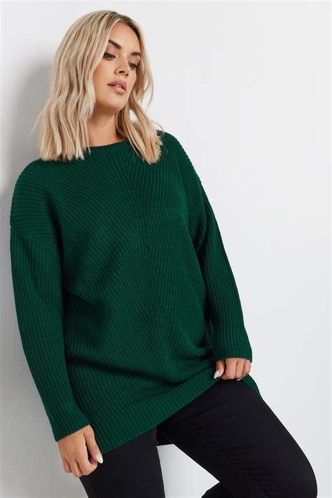 YOURS Plus Size Dark Green Crew Neck Knitted Jumper | Yours Clothing