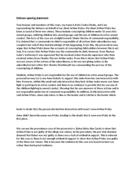 Defence opening statement - Defence opening statement- Your honour and ...