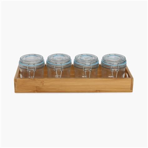 Buy 4 Spice Jar & Wooden Stand Set from Home Centre at just INR 699.0