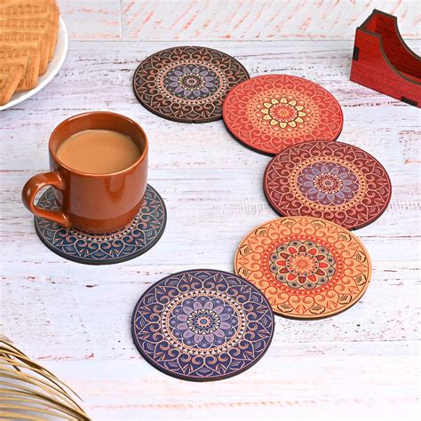 Gift Kya De GKD Coaster Set of 6 Beautiful Wooden Coasters with Proper ...