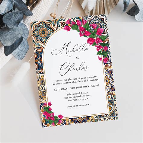 Spanish Wedding Invitation, Italian Wedding, Bougainvillea, Hot Pink ...