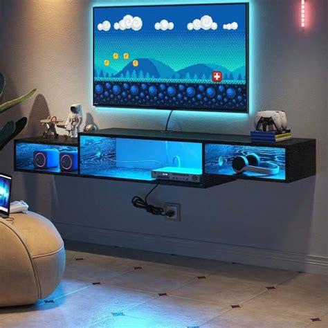 59" Floating TV Shelf With LED Lights And Power Outlet,TV Stand For ...