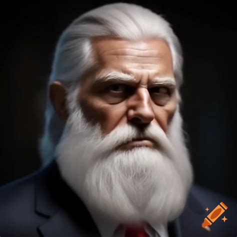 Realistic portrayal of Donald Trump with white hair and beard on Craiyon