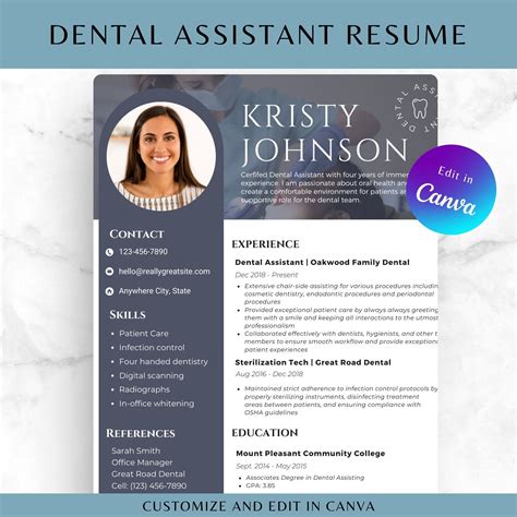 Dental assistant resume template for canva – Artofit