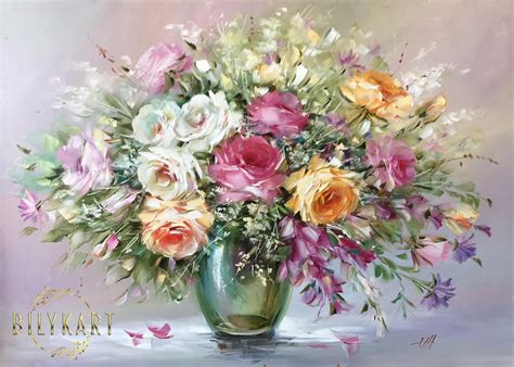 Flower Bouquet Painting on Canvas, Roses in Vase Oil Painting, Still ...