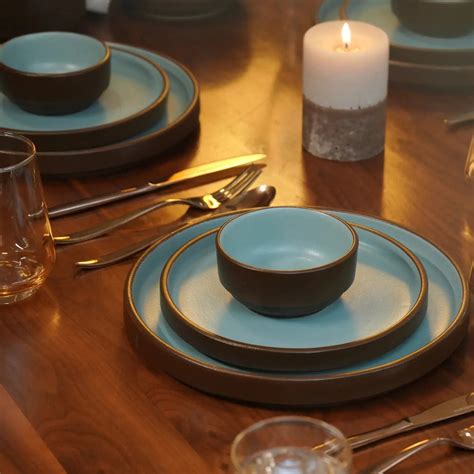 Brown - Blue Premium Ceramic Quarter Plates Set of 6|BlackCarrot