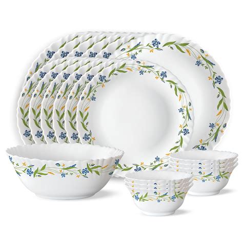 Larah by Borosil Cripper Opalware Dinner Set, 19-Pieces, White : Amazon ...