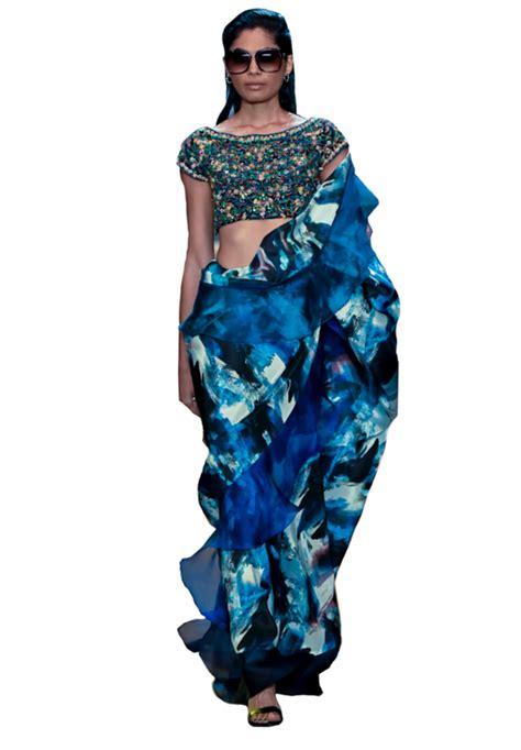 Embroidered blouse and ruffle saree – Auraya Fashion