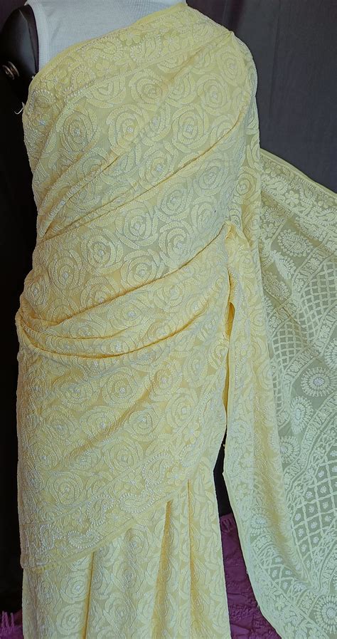 Ruhani Yellow Rose Saree with Allover Chikankari Hand Embroidery