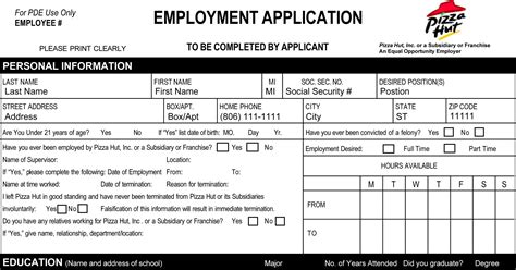 Taco Bell Printable Application Form - Printable Forms Free Online