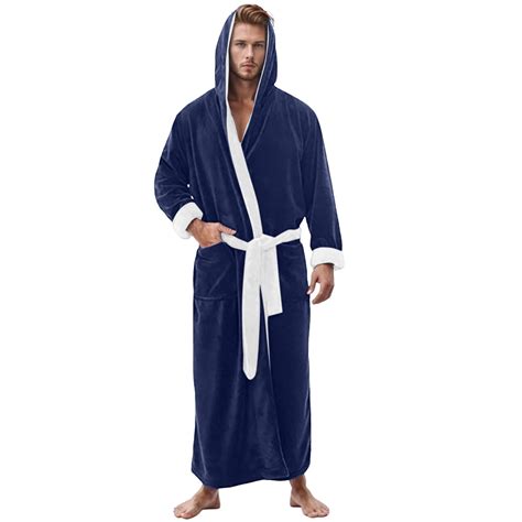 Hessimy Mens Hooded Robe Plush Fleece, Soft Fluffy House Coat Lounge ...