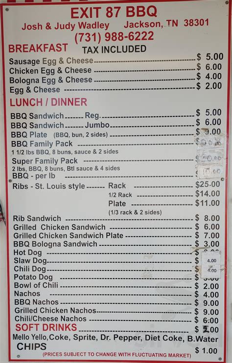 Menu for Exit 87 BBQ & Catering in Jackson, TN | Sirved