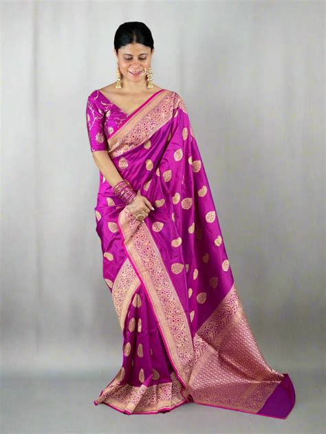 Magenta Colour Handwoven Kadwa Meenakari Katan Silk Banarasi Saree ...