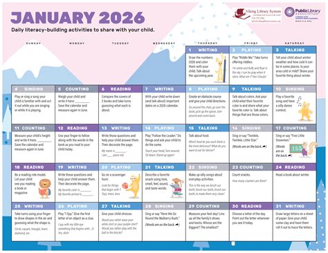 Early Literacy Activity Calendar - Viking Library System