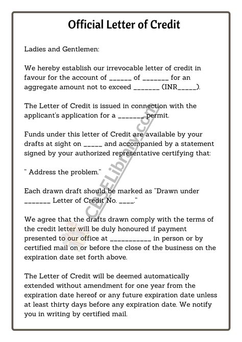 Image result for Letter of Credit Sample Form