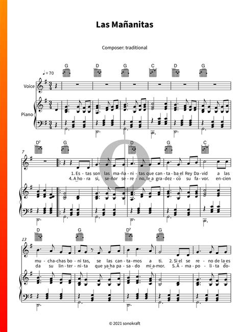 Las Mañanitas (Anonymous) Piano Sheet Music - OKTAV