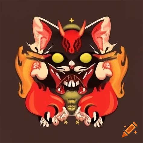 Surreal painting of a cat with demonic features in vibrant colors on ...