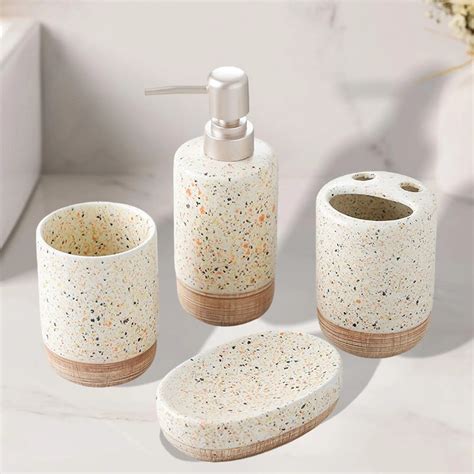 Buy Essential 4-Piece Bathroom Accessories Set – Soap Dispenser ...