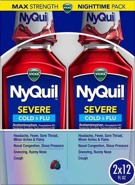 Amazon.com: Vicks NyQuil, Alcohol Free, Cough, Cold & Flu Relief, Sore ...