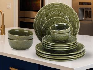 Buy Bodhi House Handcrafted Emboss Stoneware Ceramic Dinner Set ...