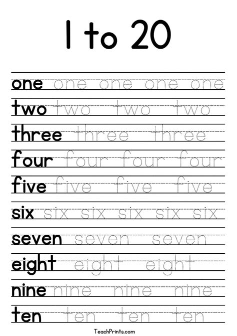 Tracing Numbers 1 20 Worksheet