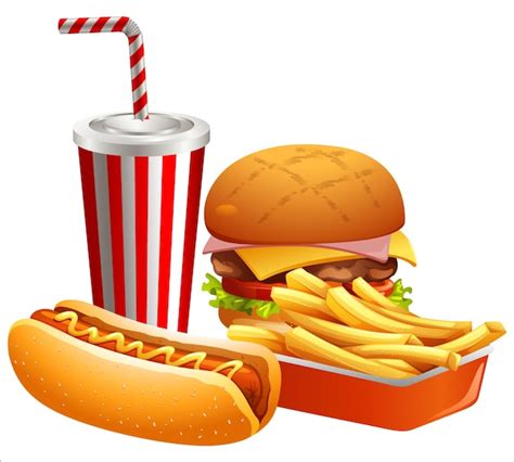 Fast food menu set with beverages | Premium Vector