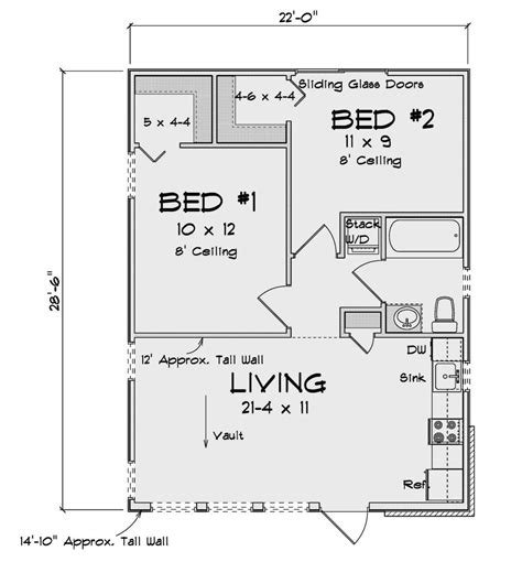 House Plan 4848-00449 - Contemporary Plan: 627 Square Feet, 2 Bedrooms ...