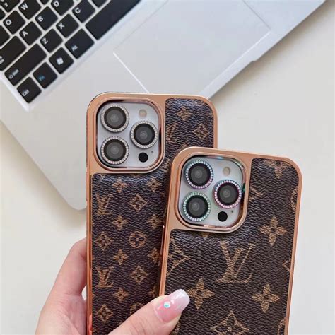 Louis Vuitton iPhone Case Luxury Classic Leather Rhinestone Lens