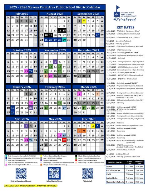 Stevens Point School District Calendar 2025-2026