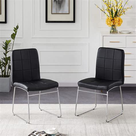 Buy Nopurs Dining Chairs Set of 2,Black Faux Leather Dining Room Chairs ...