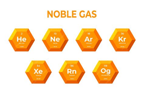 Premium Vector | Chemical elements of noble gas in hexagons