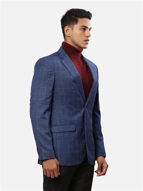 Raymond Men Blue Checks Contemporary Fit Polyester Blend Jacket – MyRaymond