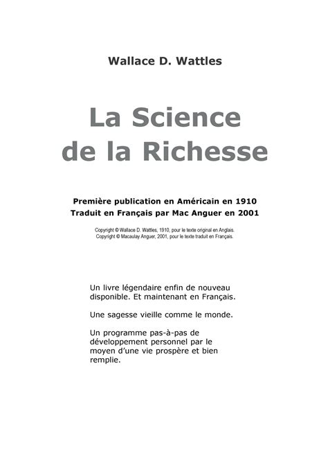 La science de la richesse wallace d wattles - Wallace D. Wattles La ...