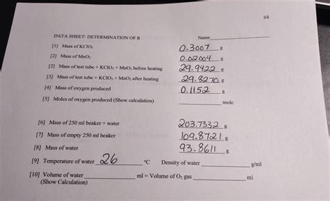 Solved DATA SHEET: DETERMINATION OF R Name [1] Mass of KClO3 | Chegg.com