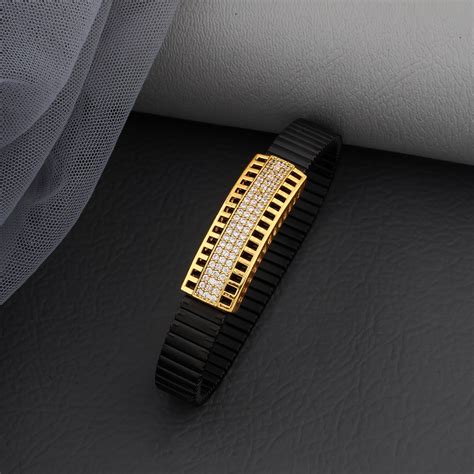 Three Line Diamond Gold Black Flex Bracelet– Shop Now at Zuveri