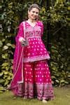 Buy Pink Tunic And Sharara Cotton Silk Dupatta Net V Neck Peplum Set ...
