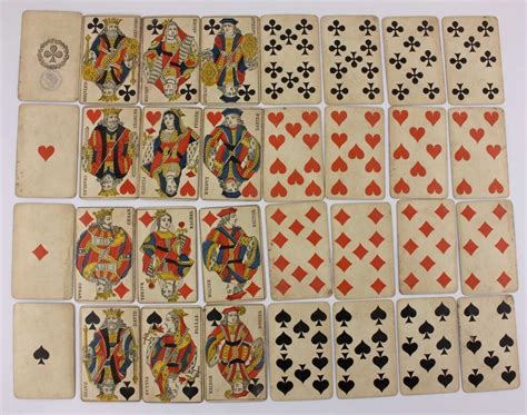 Antique Playing Cards. Early French Full 32 Card Pack. Duty Stamp. 19th ...